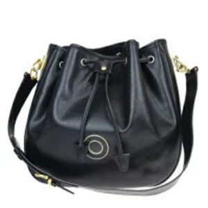 Celine Shoulder Bag Circle Drawstring Black Leather